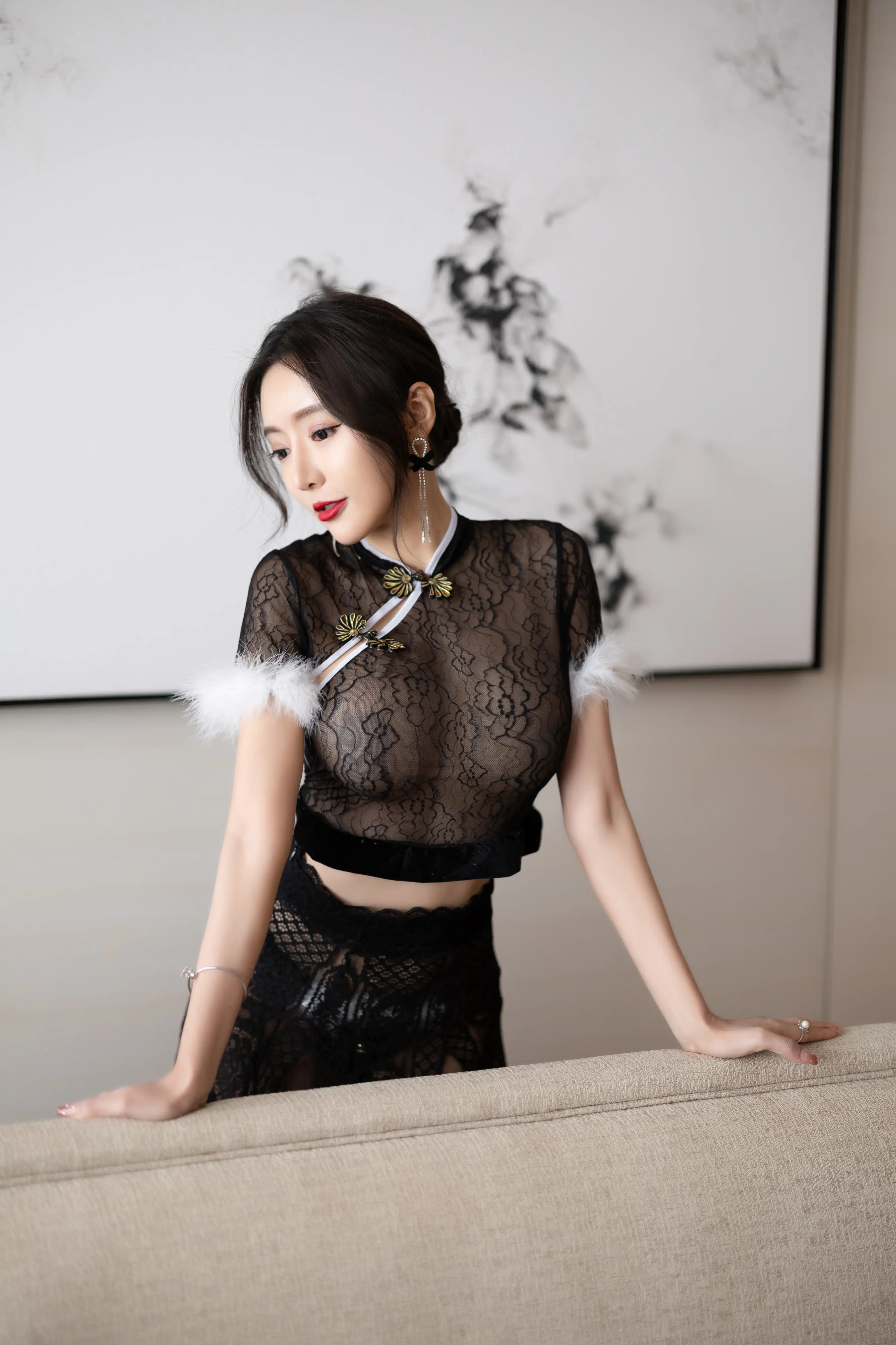 王馨瑶_NO.037_内购无水印_VOL.926_黑色网纱毛毛旗袍_ - M940.COM 内部私购-第6张